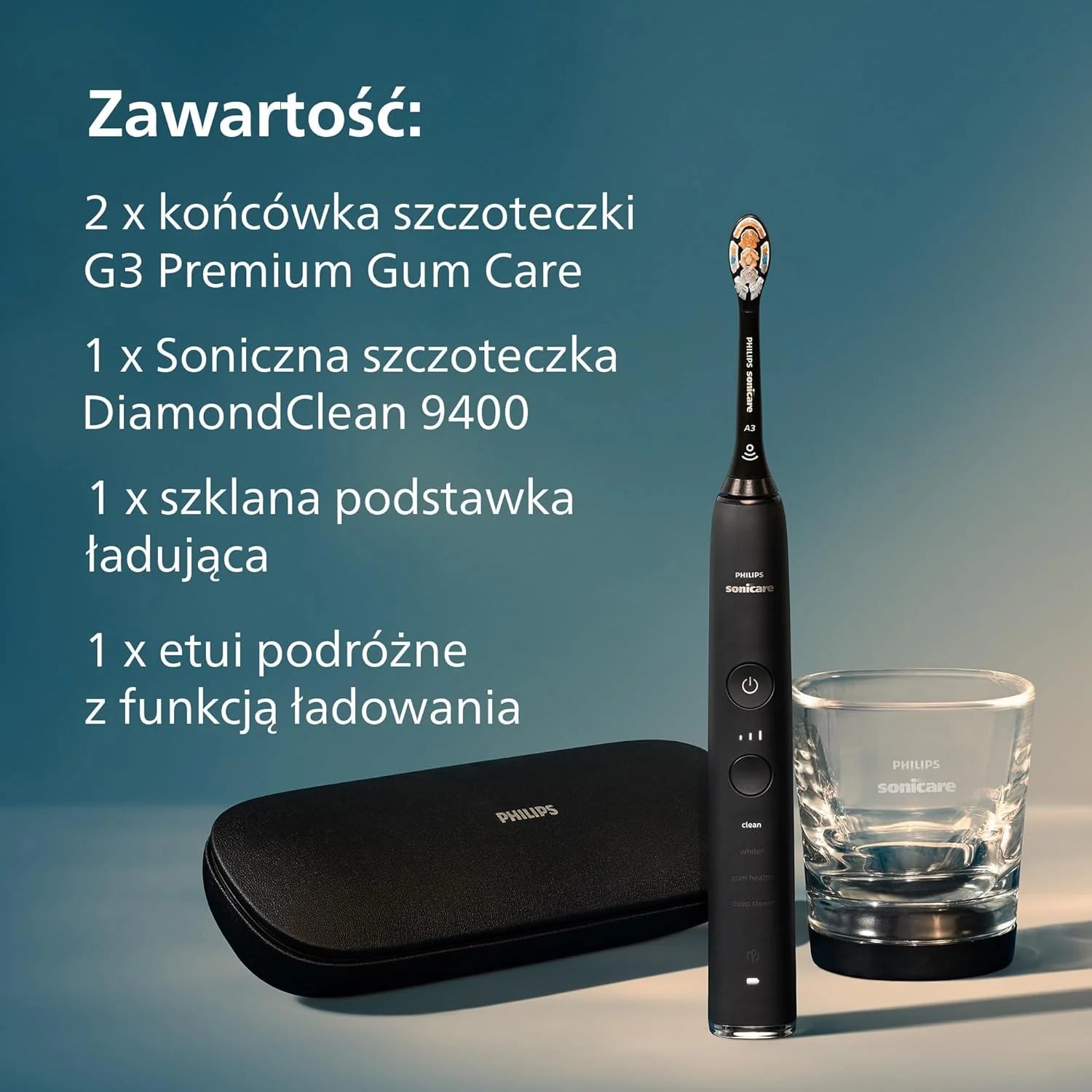 Elektryczna szczoteczka Philips Sonicare DiamondClean Smart 9400, soniczna szczoteczka do zębów z aplikacją, czujnik nacisku, 4 tryby szczotkowania i 3 poziomy intensywności, kolor czarny, HX9918/89