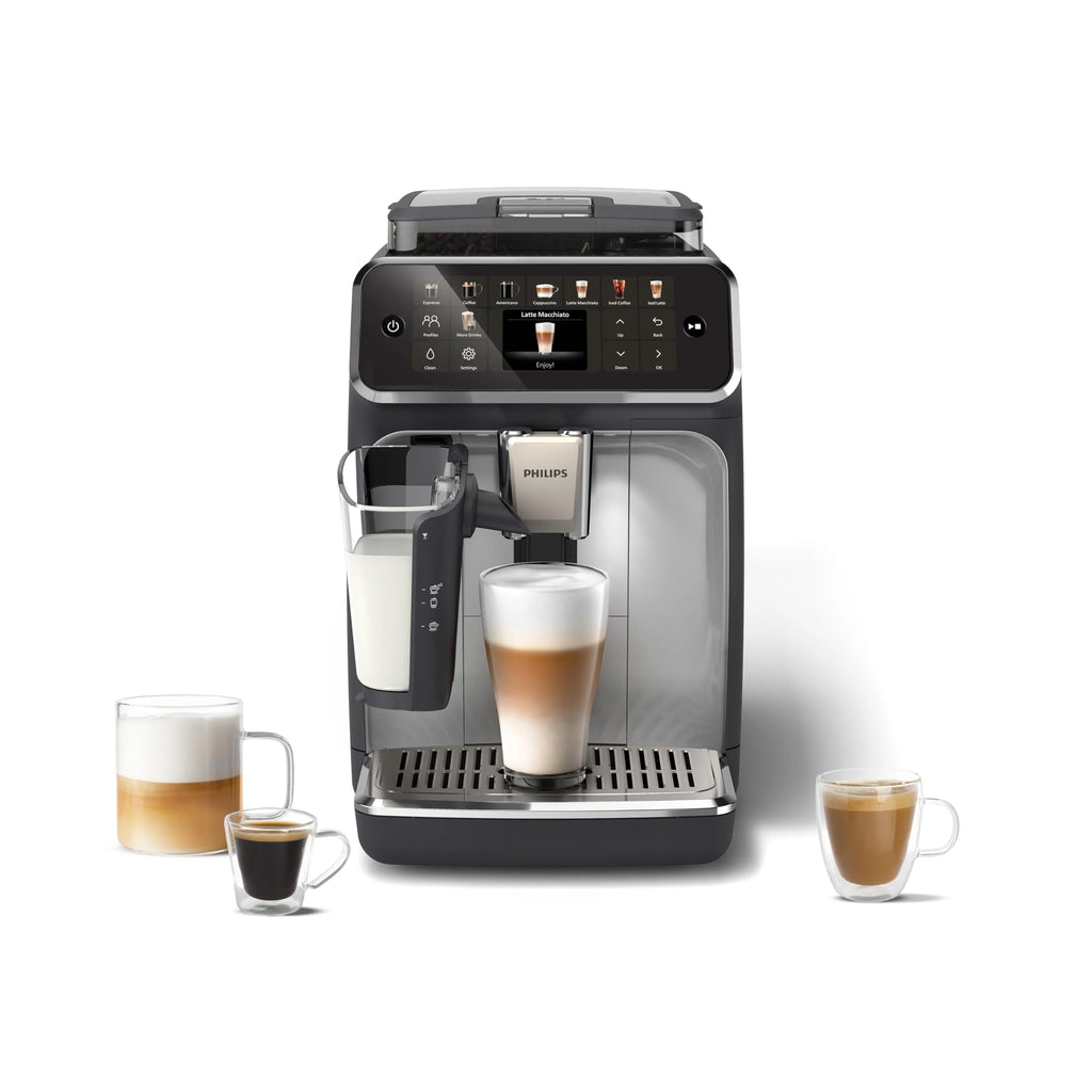 Philips w Pełni Automatyczny Ekspres do Kawy z Serii 5500-20 Kaw Gorących i Mrożonych, Szybki w Czyszczeniu System Mleczny LatteGo, Technologia SilentBrew, QuickStart Czarno-Srebrny (EP5546/70)