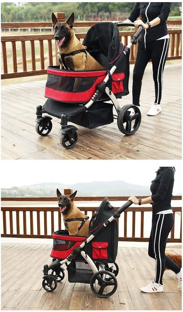 Wózek dla dużych psów do biegania, wózek dla psów Premium High Landscape Pet Stroller, duże wózki dla psów (czerwony)