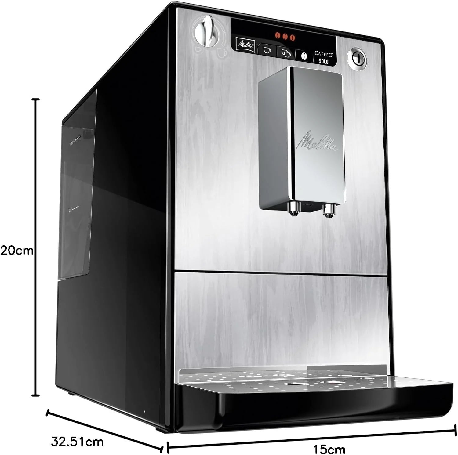 Melitta E 950-222 Caffeo Solo Automatyczny Ekspres do Kawy, 1400 W, 1,2 Litra, Czarny/Srebrny