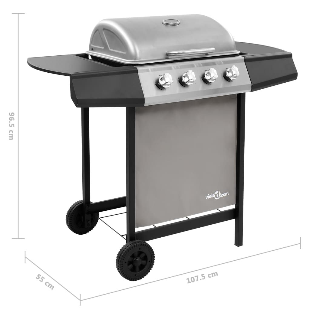 Grill gazowy VidaXL z 4 palnikami, czarno-srebrny