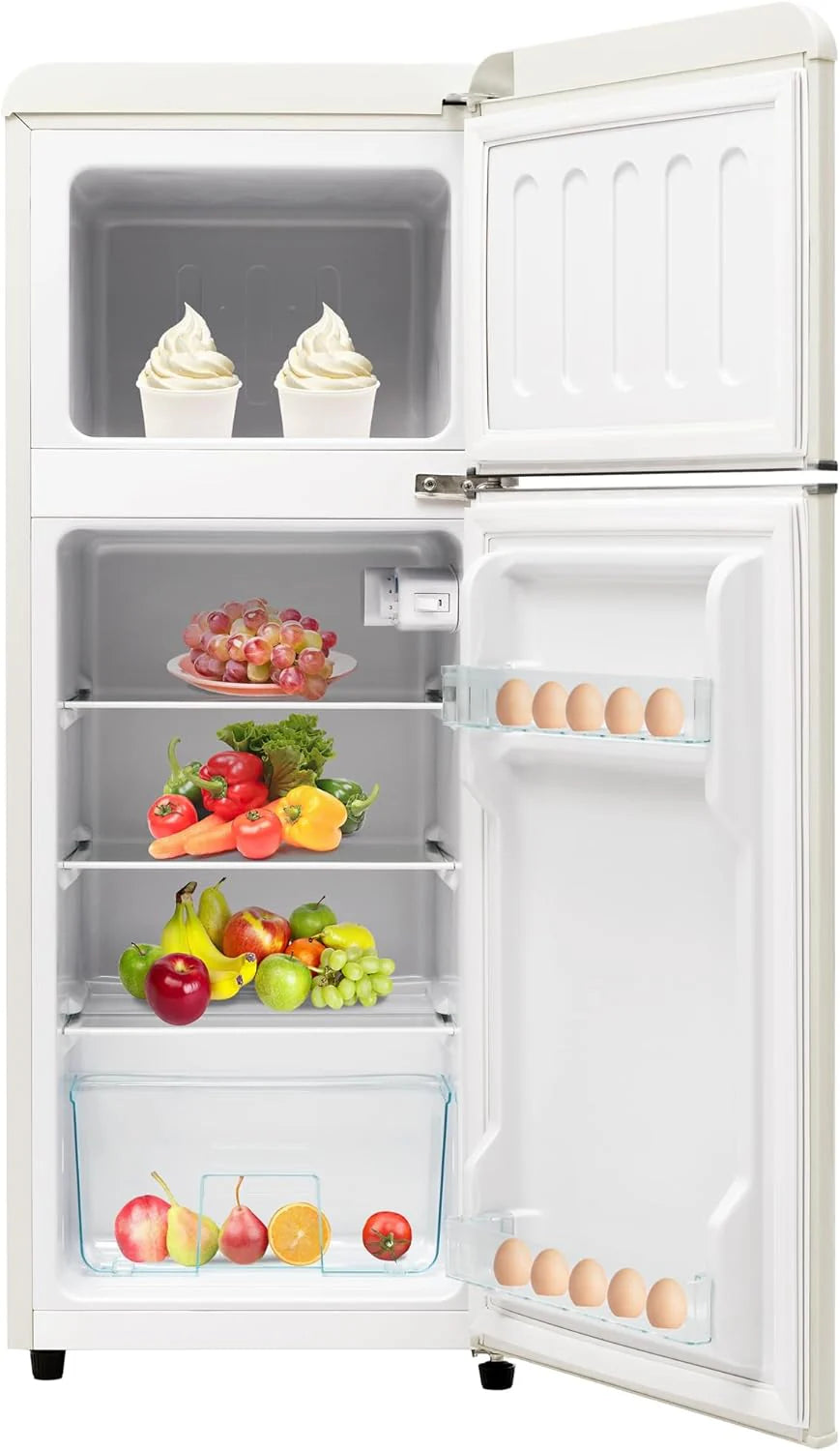 Lodówka w stylu retro, lodówko-zamrażarka, wysokość 105,5 cm, szerokość 41 cm, dwudrzwiowa, całkowita pojemność 92 litrów, 116 kWh/rok, -27°C ~ 13 °C, światło LED (czarny)