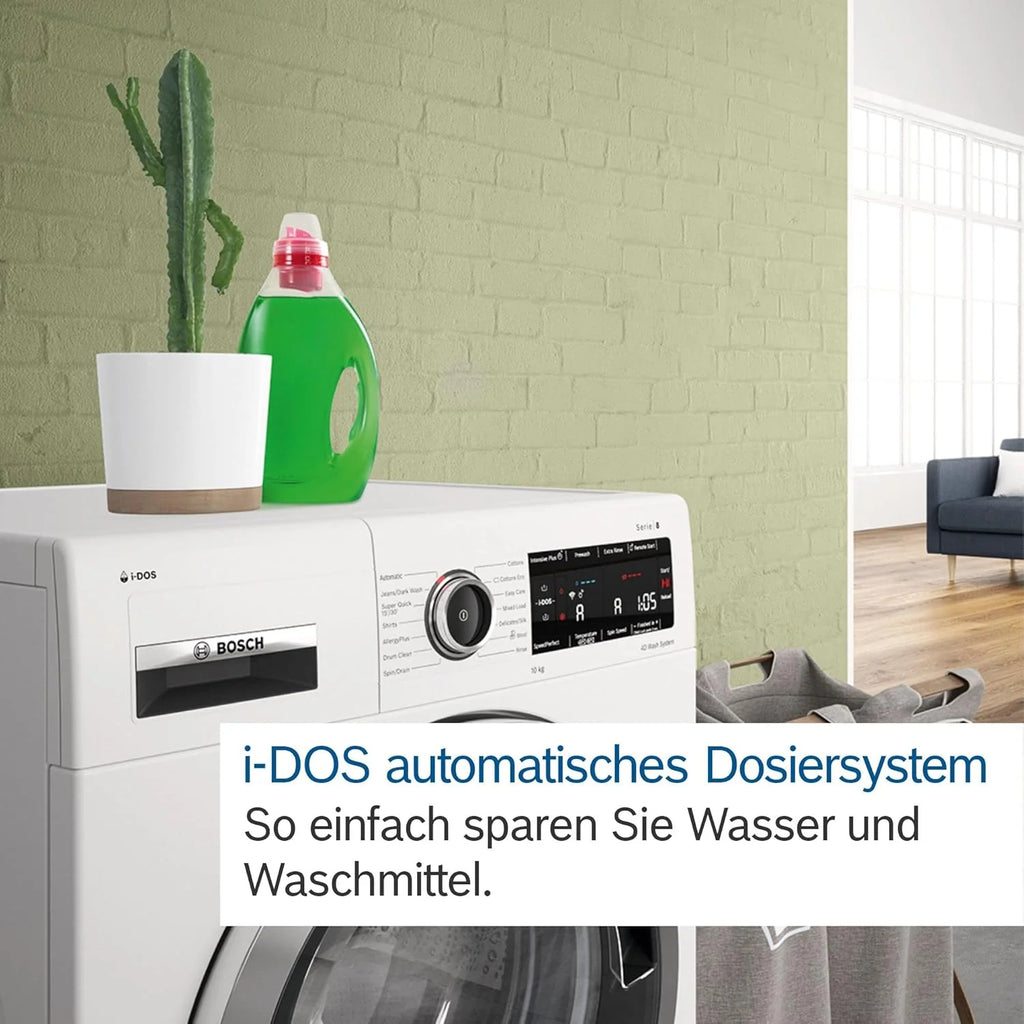 Bosch WGB244A40 Serie 8 pralka ładowana od przodu 9 kg, 1400 obr./min, Made in Germany, Speed Perfect, i-DOS ze skanowaniem środków piorących, Iron Assist – redukuje zagniecenia, Mini Load, Home