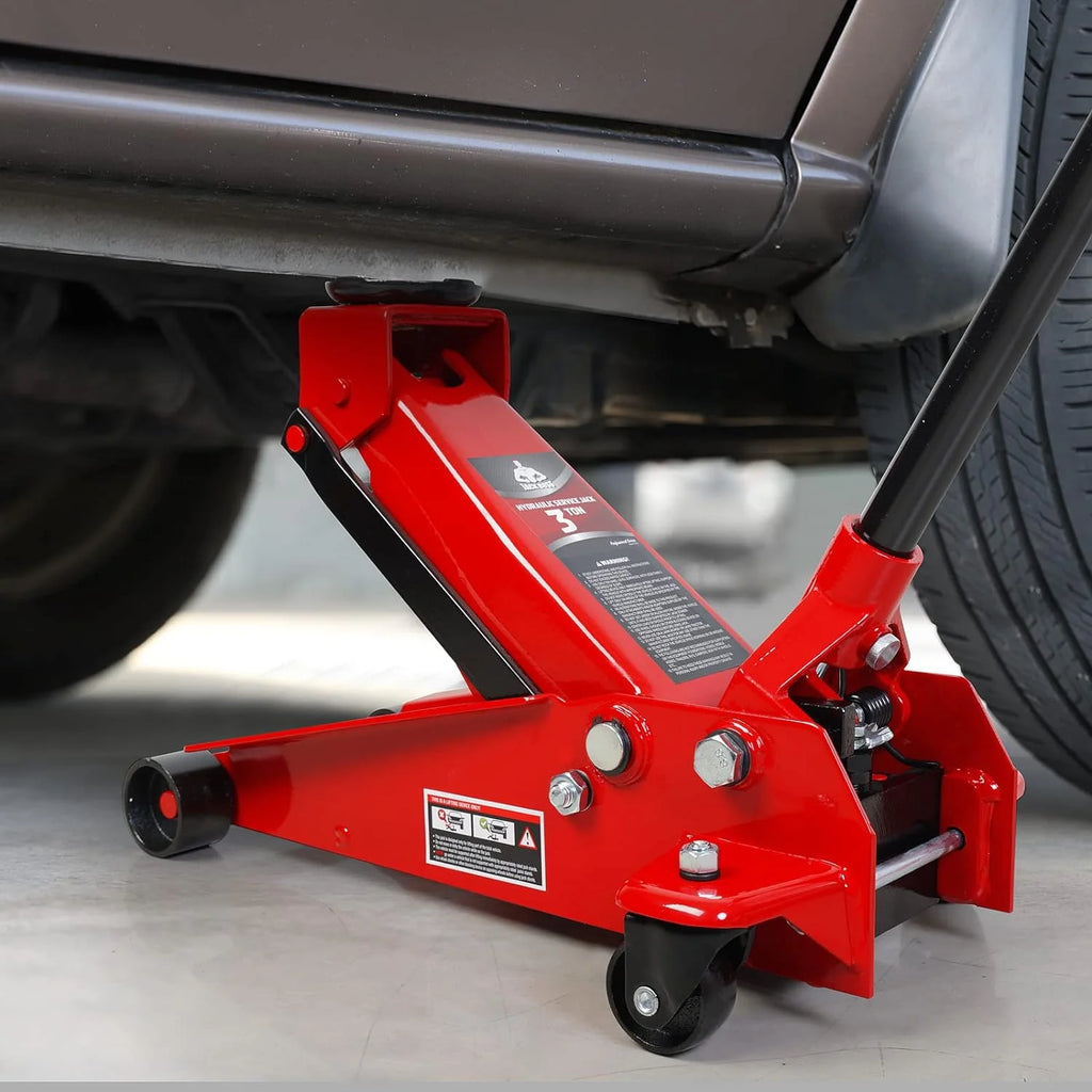 3 Ton Low Profile, Aluminum and Steel Racing Floor Jack with Dual Pistons Quick Lift Pump for Sport Utility Vehicle, Lifting Range 3-15/16 min to 18-5/16 max, Red