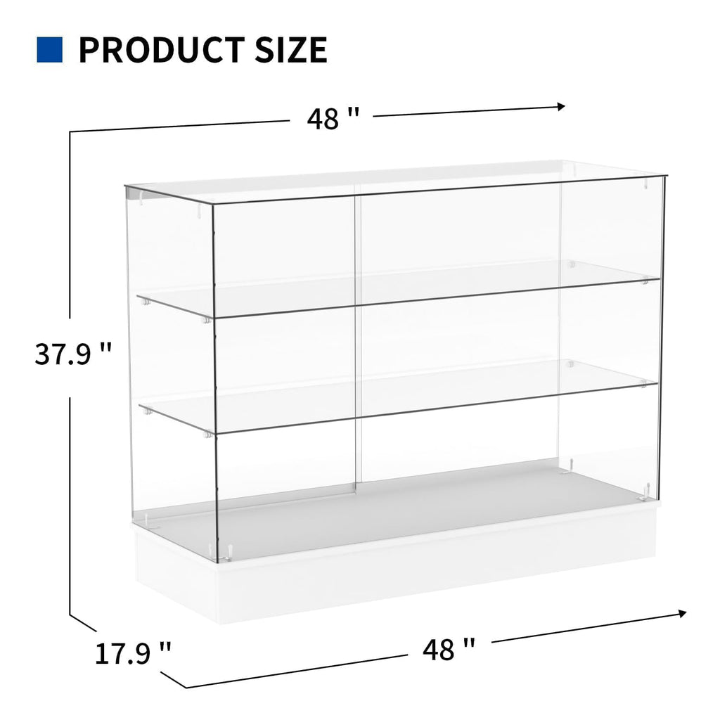 48" W x 17.9" D x 37.9" H - Black Full Vision Retail Display Case, Tempered Glass Display Cabinet with Glass Shelves and Storage Compartment,Storage Cabinets for Retail and Collectible Display