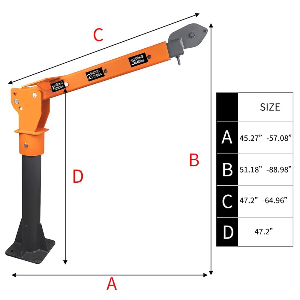 new Folding Dismountable Household Jib Crane Truck - 1100lb Capacity 110V Electric Hoist, 880lb Pulling Force for Factories, Warehouses, Construction & Buildingï¼Orange