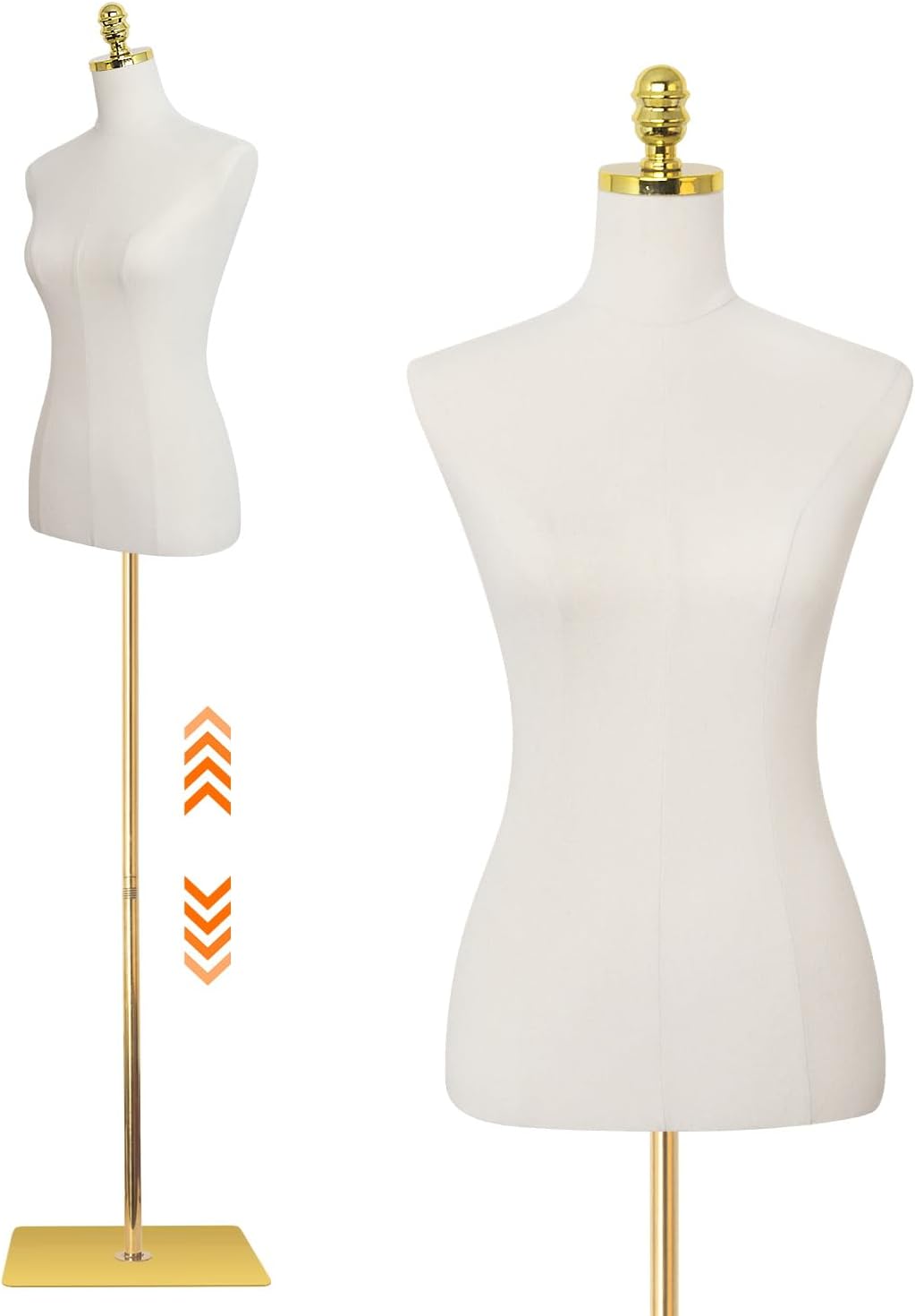 Mannequin Torso Dress Form 40.55-73.23 Inch Height Adjustable Female Model Display Mannequin Body with Metal Bracket and Rectangular Base for Sewing Dressmakers Dress Jewelry Display, Beige