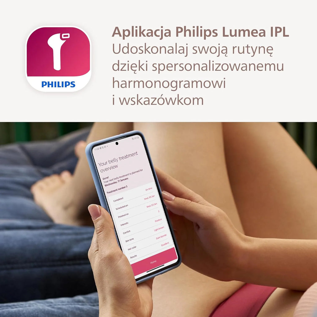 Philips Lumea z serii 7000 - urządzenie IPL do depilacji światłem. Zestaw z 2 nasadkami: do ciała i twarzy oraz ołówkowym trymerem do wyrównywania Satin Compact. Zasilanie sieciowe. BRI921/00