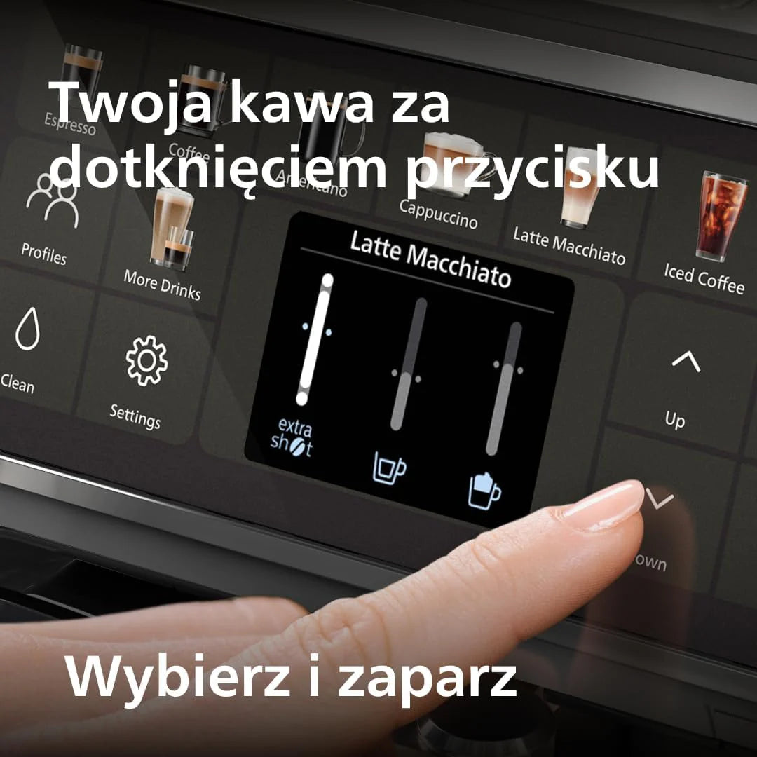 Philips w Pełni Automatyczny Ekspres do Kawy z Serii 5500-20 Kaw Gorących i Mrożonych, Szybki w Czyszczeniu System Mleczny LatteGo, Technologia SilentBrew, QuickStart Czarno-Srebrny (EP5546/70)
