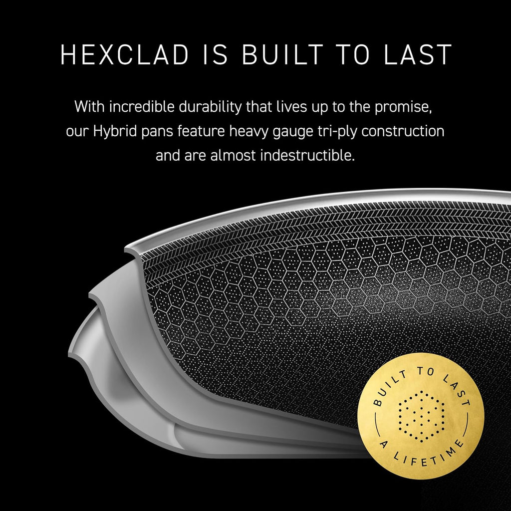 HexClad 7-teiliges Hybrid-Edelstahl-Kochgeschirr-Set mit Deckel und Wok - Metallbesteck und spülmaschinenfest, induktionsgeeignet, PFOA-frei, leicht zu reinigen, antihaftbeschichtete Bratpfanne mit Abdeckungen