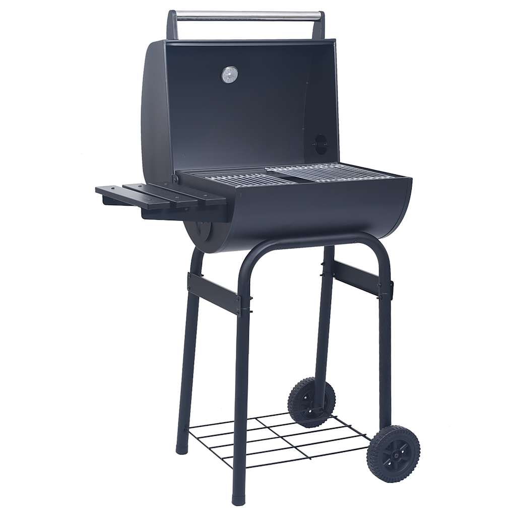 Czarny grill węglowy z wędzarnią i dolną półką vidaxl