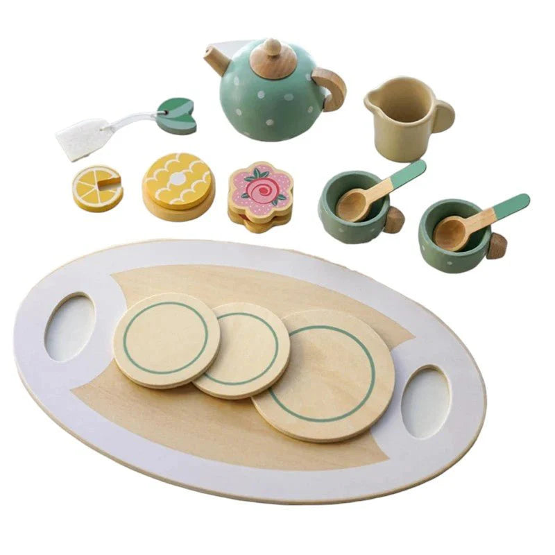 Wooden Kitchen and Tea Playset with Realistic Accessories