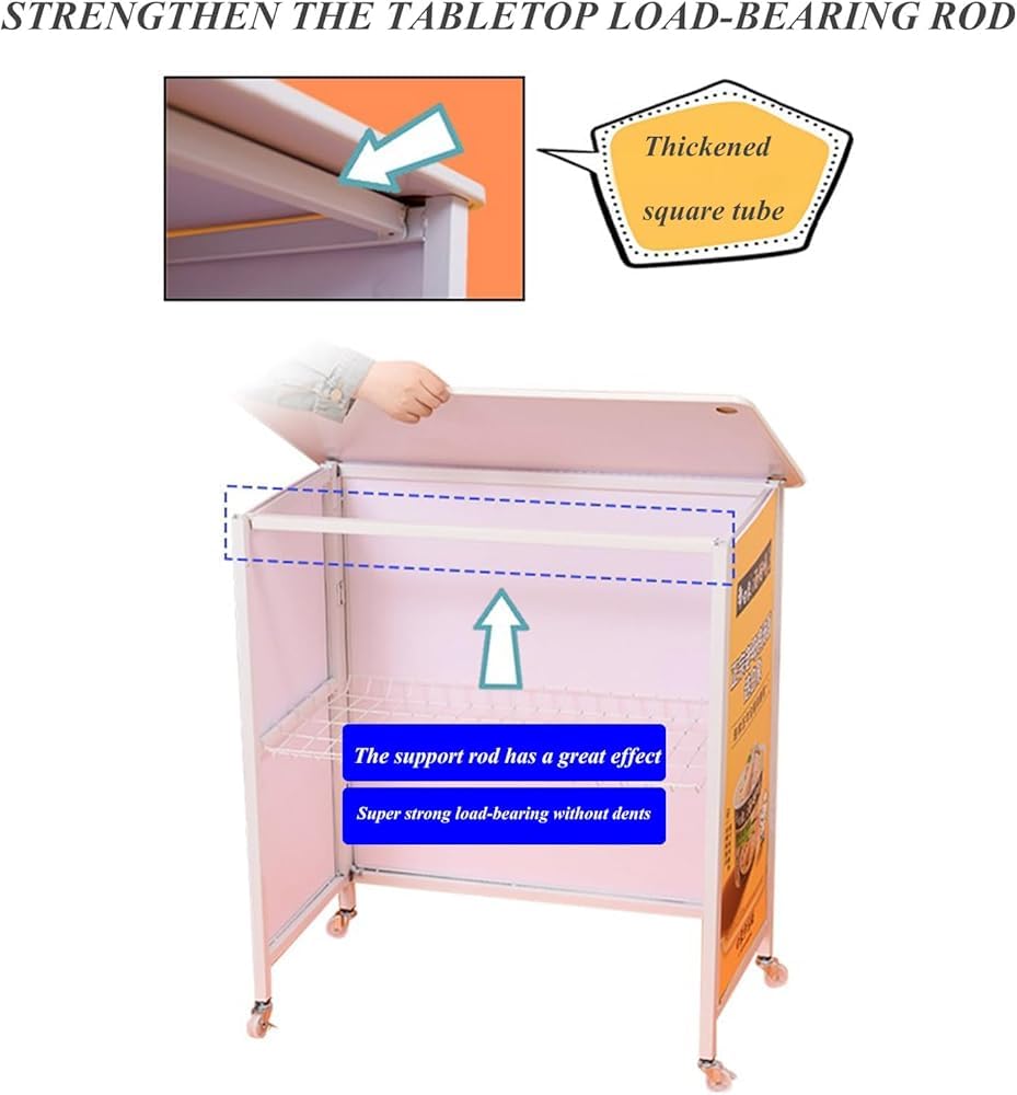 Mobile Portable Promotion Counter Table, Pop Up Podium Trade Show Exhibition Reception Event Desk Counter Speech Stand ,Commercial Supermarket Folding Tasting Table B(Size:80*40*180cm,Color:Pvc Board)