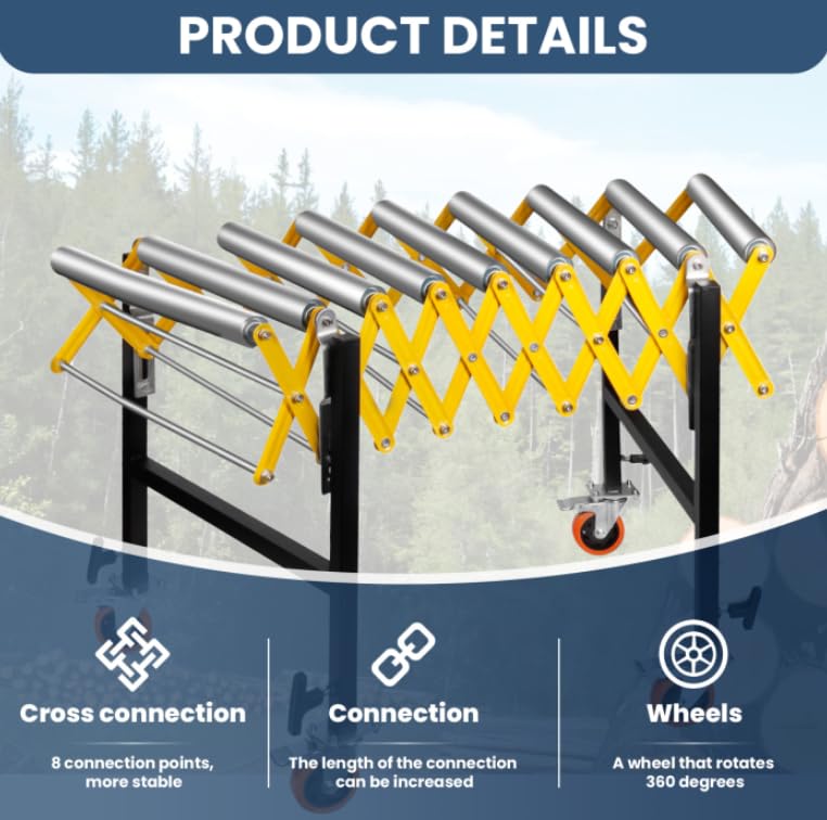 660 LBS Roller Conveyor Table, Expandable Adjustable Conveyor Rollers Stand