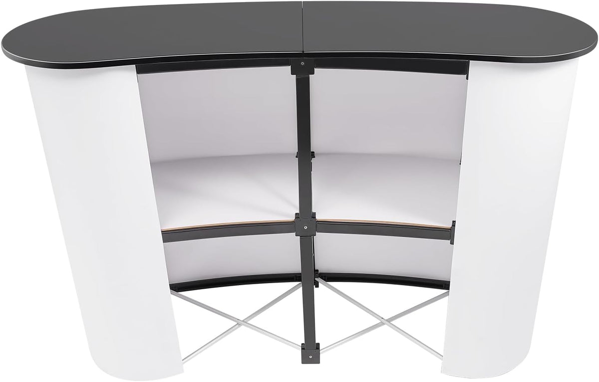 Portable Trade Show Podium Table Display Exhibition Counter with Streamlined Design Foldable Promotion Retail Bar Table for Hotels, Shops, Shopping Malls, Halls