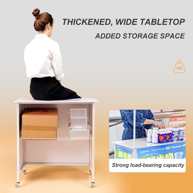 Portable Promotion Counter Reception Event Desk Front Desk Podium Table Trade Show Display Counter Speech Stand,Supermarket Tasting Table Booth Banner Advertising Stand (PVC, 74 x 36 x 83 cm)