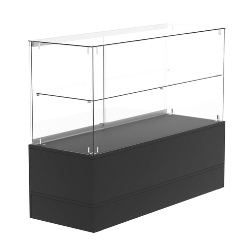 48" W x 18" D x 38" H - Full Vision Display Case, Glass Reatil Display Case Black Pedestal