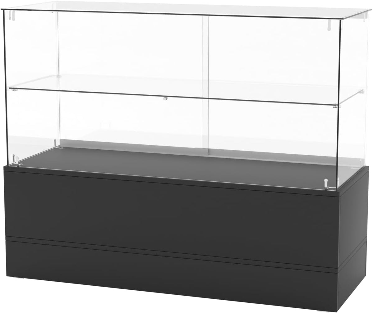 48" W x 17.9" D x 37.9" H - Black Full Vision Retail Display Case, Tempered Glass Display Cabinet with Glass Shelves and Storage Compartment,Storage Cabinets for Retail and Collectible Display