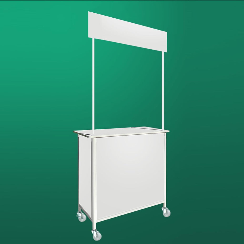 Mobile Portable Promotion Counter Table, Folding Retail Reception Event Front Desk Podium Table Exhibition Speech Stand,Supermarket Tasting Desk Booth Kiosk Trade Advertising Display Banner Stand