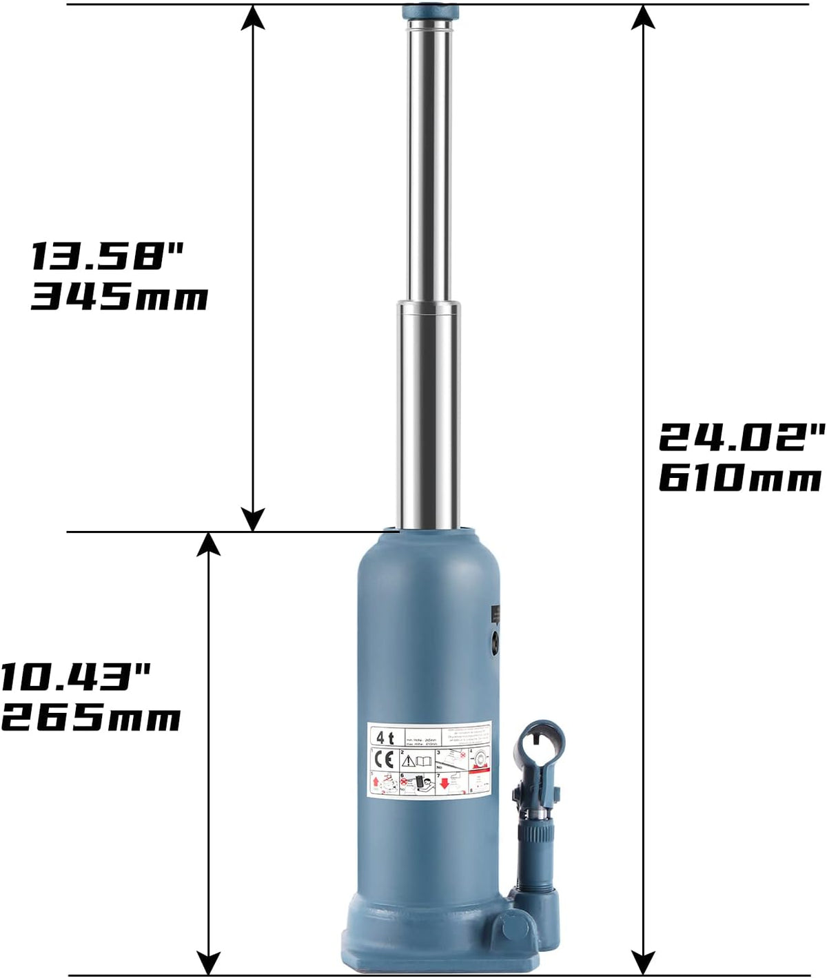 BAOSHISHAN 4 Ton Double Ram Bottle Jack 10.43" to 24" Lift Range