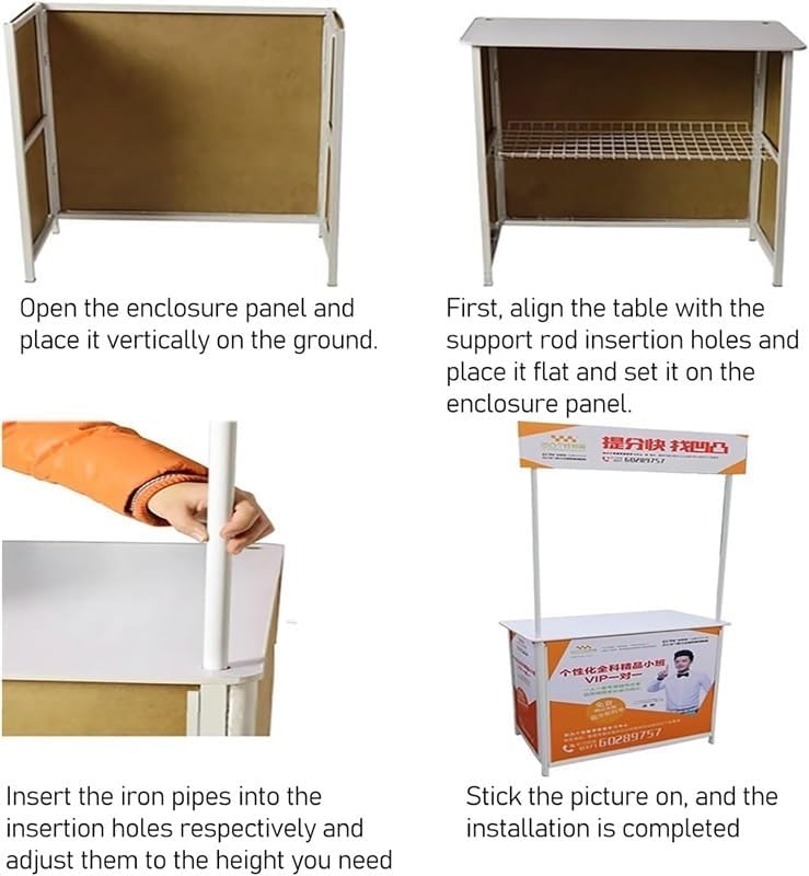 Mobile Portable Promotion Counter Table, Display Exhibition Counter Stand Booth Fair with Wall, Foldable Podium with Storage Rack/Carrying Bag