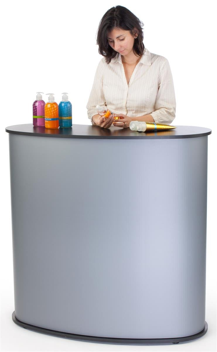 Displays2go Pop-up Podium Counter with Wood Grain Table