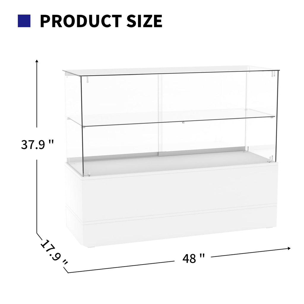 48" W x 17.9" D x 37.9" H - Black Full Vision Retail Display Case, Tempered Glass Display Cabinet with Glass Shelves and Storage Compartment,Storage Cabinets for Retail and Collectible Display