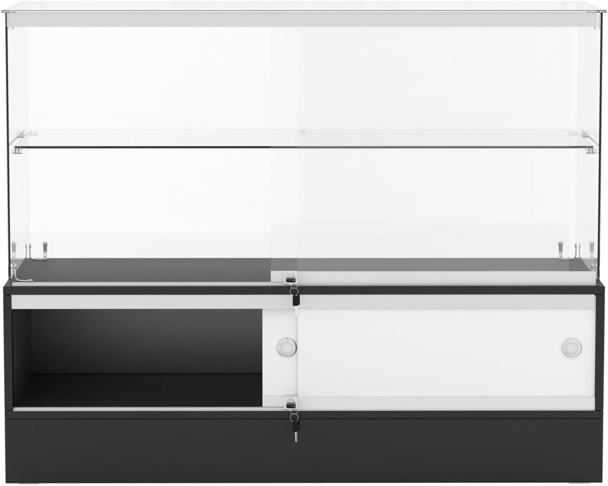 48" W x 17.9" D x 37.9" H - Black Full Vision Retail Display Case, Tempered Glass Display Cabinet with Glass Shelves and Storage Compartment,Storage Cabinets for Retail and Collectible Display