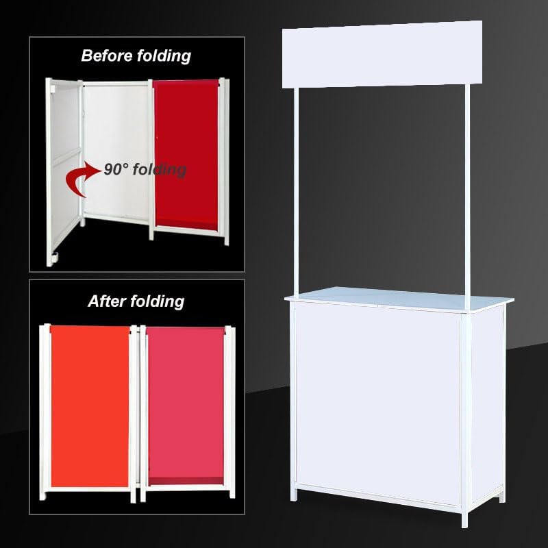 Portable Trade Show Counter Table Exhibition Foldable Promotional Counter Retail Advertising Display Banner Stand Supermarket Tasting Table Reception Event Desk (PVC Board, 80 * 40 * 85 cm)