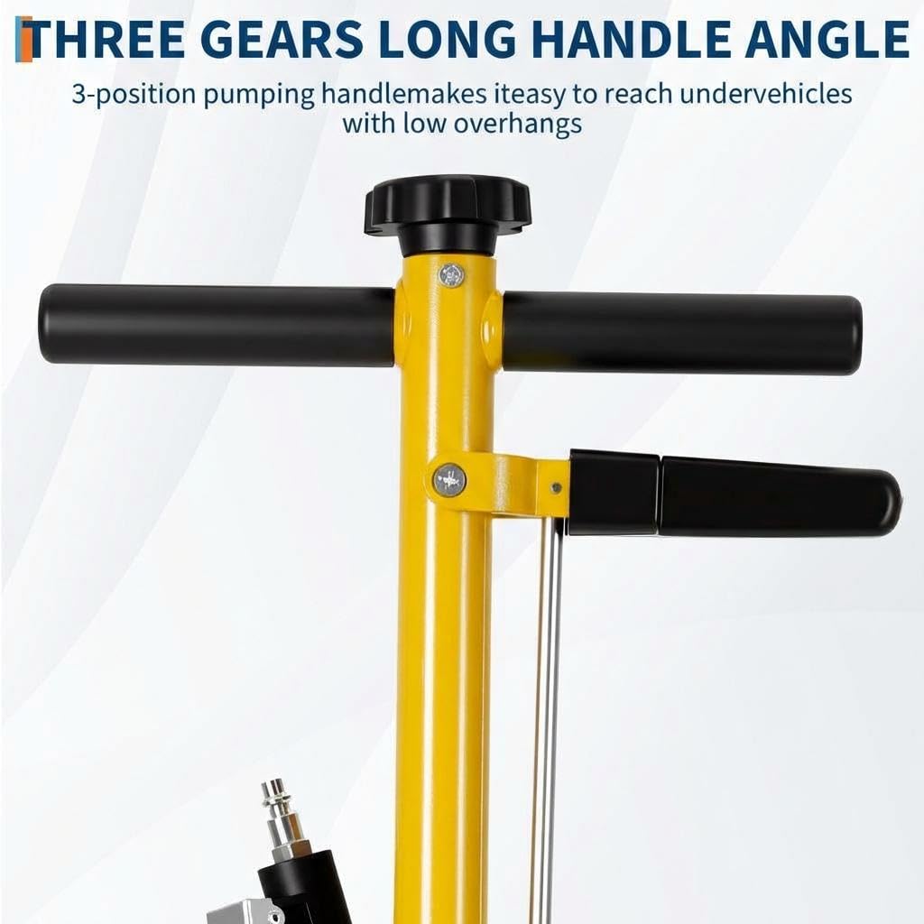 GarveeTech 22 Ton Air Hydraulic Floor Jack for Heavy Duty Trucks & Tractors â Low Profile (9"-17.7"), 4 Adapters, 46" Adjustable Handle â 44,000 Lbs Capacity