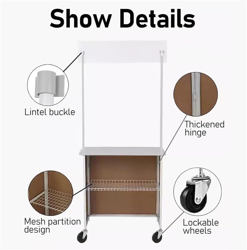 Mobile Portable Promotion Counter Table, Display Exhibition Counter Stand Booth Fair with Wall, Foldable Podium with Storage Rack/Carrying Bag