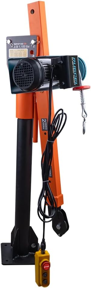 new Folding Dismountable Household Jib Crane Truck - 1100lb Capacity 110V Electric Hoist, 880lb Pulling Force for Factories, Warehouses, Construction & Buildingï¼Orange