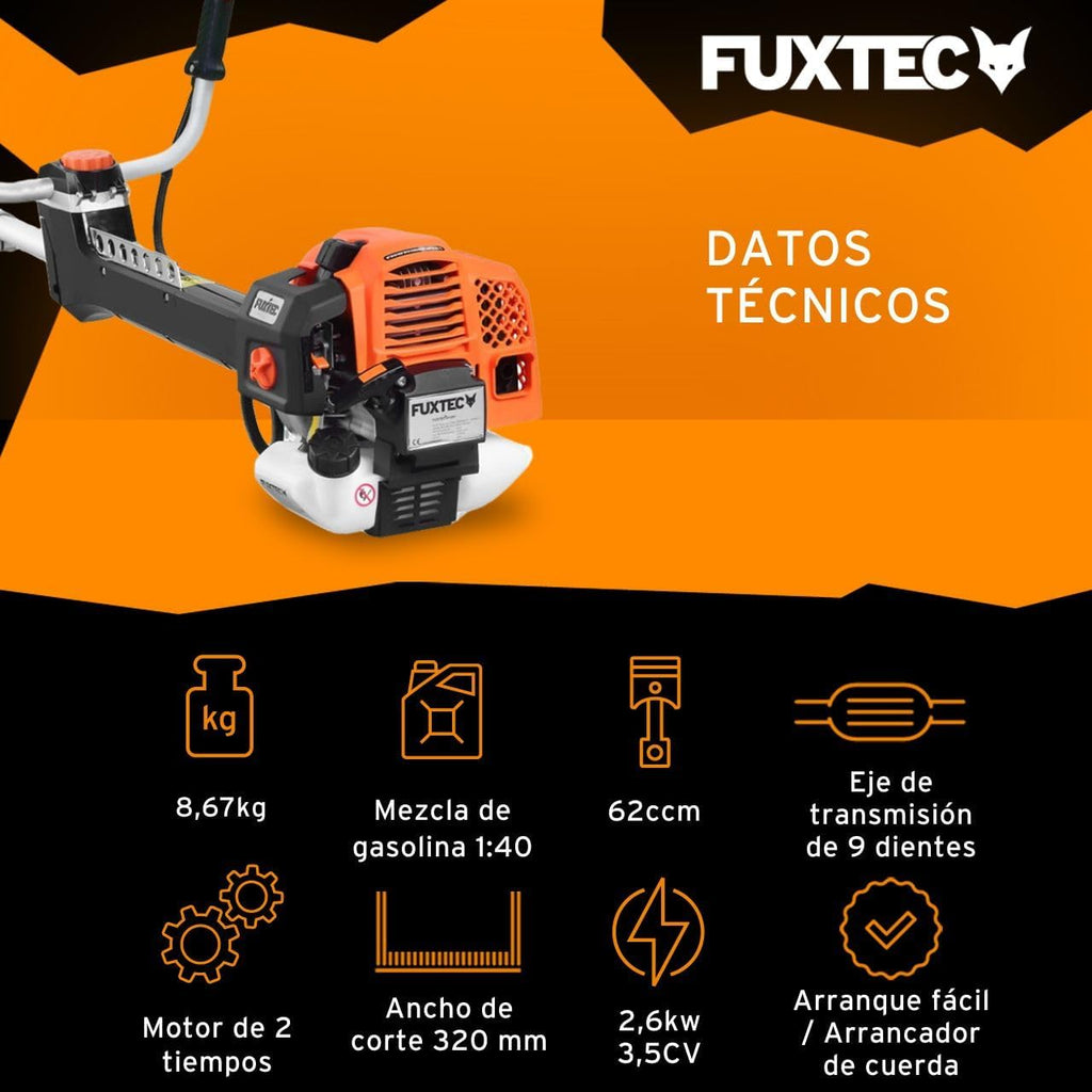 FUXTEC Profesjonalna podkaszarka spalinowa 62 cm3, 3,5 KM, narzędzie wielofunkcyjne 2 w 1, z paskiem na ramię, systemem antywibracyjnym, podkaszarką wielofunkcyjną, silnikiem 2-suwowym