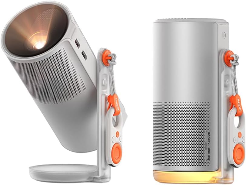 XGIMI MoGo 4 Mini Projektor 1080P, Zintegrowany Google TV & Netflix z Licencją, Obrot 360°, 2,5 Godziny Odtwarzania, 450 Lumens ISO, 2x6W Harman Kardon, Wi-Fi, Bluetooth