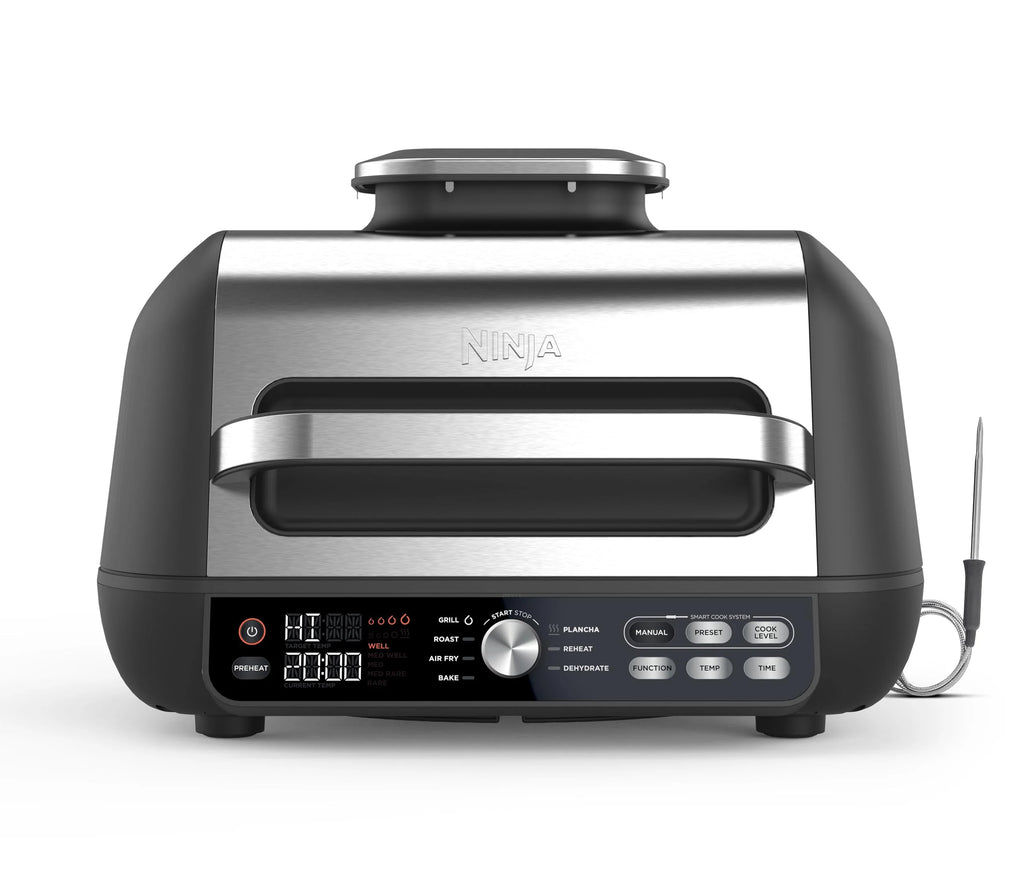 Ninja Foodi Grill i Frytkownica beztluszczowa, 5,7 l, smażenie bez oleju, grilowanie, pieczenie, ciasta i więcej, 5 funkcji gotowania, części bezpieczne do mycia w zmywarce, czarno/srebrna, AG301EU