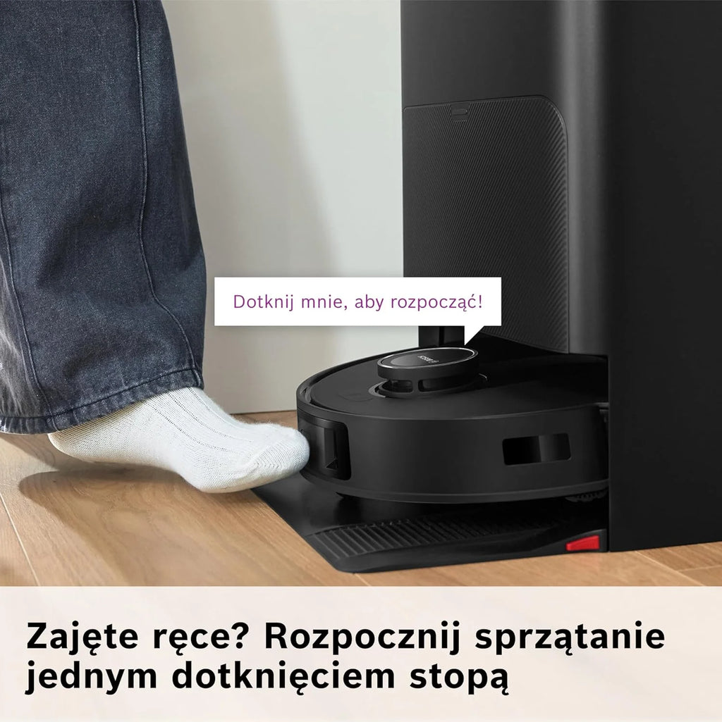 Bosch Spotless Max Robot sprzątający z funkcją mopowania, moc ssania 11 000 Pa, wysuwana nakładka mopującą, stacja czyszczącą, nawigacją Smart Vision, aplikacja Bosch Home Connect, BCRDW3B, czarny