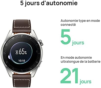 HUAWEI WATCH 3 Connected Watch 4G, Ekran dotykowy AMOLED, Ciągłe śledzenie zdrowia, Połączenia eSIM, GPS, 14 dni autonomii, współpracuje z iOS i Androidem, czarna bransoletka