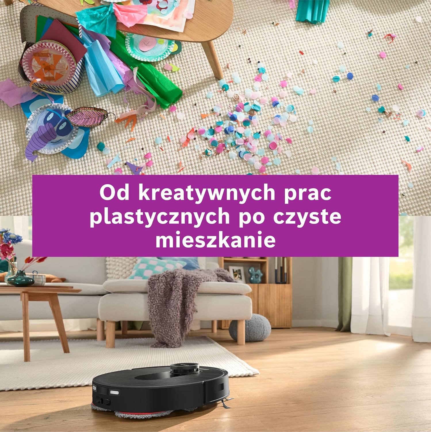 Bosch Spotless Max Robot sprzątający z funkcją mopowania, moc ssania 11 000 Pa, wysuwana nakładka mopującą, stacja czyszczącą, nawigacją Smart Vision, aplikacja Bosch Home Connect, BCRDW3B, czarny