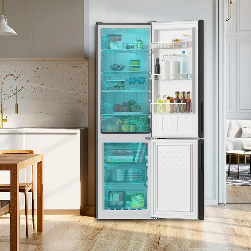 Cecotec Lodówka kombi Bolero CoolMarket Combi 250 Grey Glass E. Klasa energetyczna E lodówka z szarym szkłem 180 x 55 cm, 250 l, No Frost, Multi Air Flow, szybkie chłodzenie.