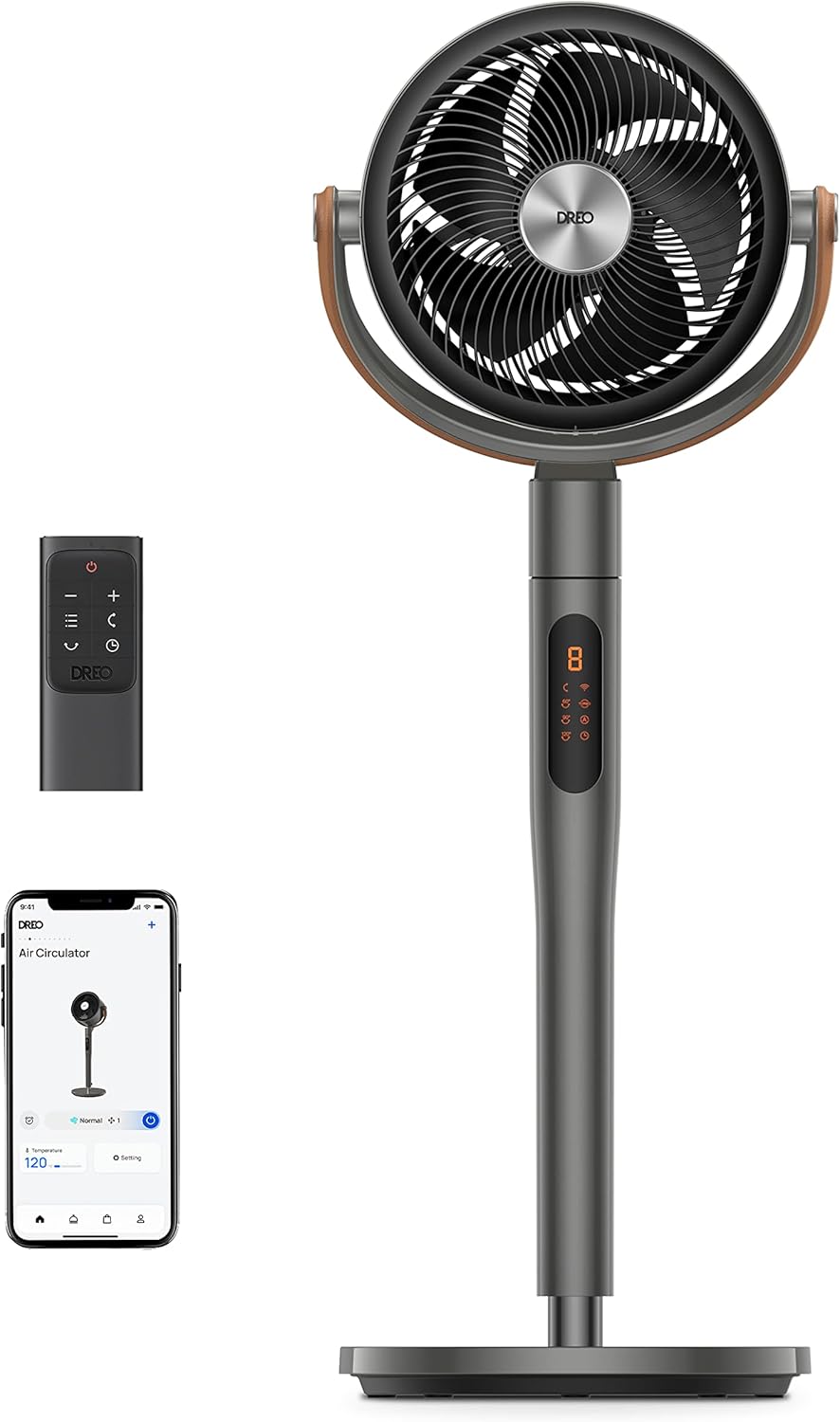 Dreo cichy inteligentny wentylator 25dB, zasięg 30M, 1500m³/h przepływ powietrza, turbo cyrkulator, wysokość 110CM, 6 trybów, 8 prędkości, oscylacja 120°+105°, PolyFan 513S