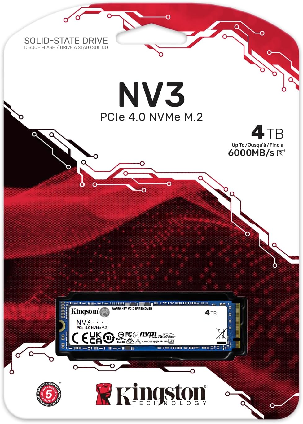 Kingston NV3 NVMe PCIe 4.0 Internal SSD 4TB M.2 2280-SNV3S/4000G
