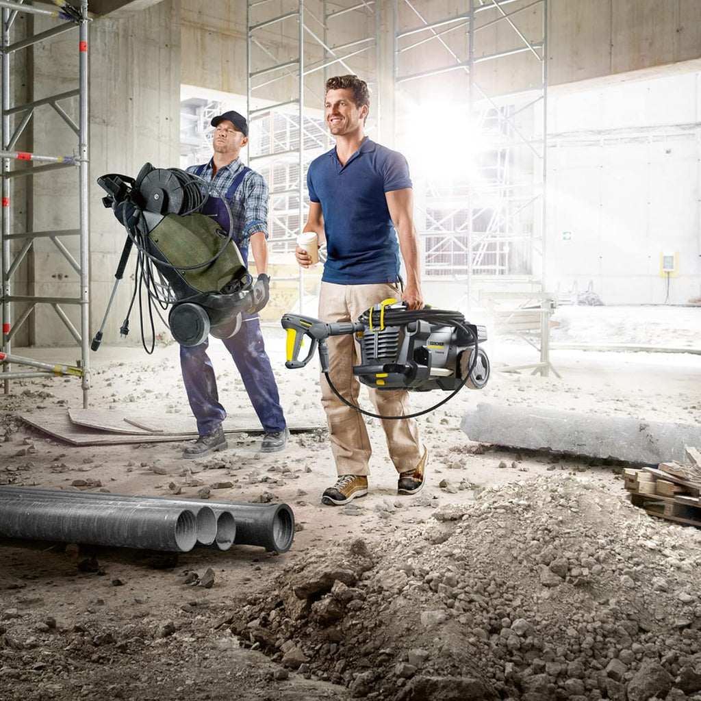 Kärcher urządzenie wysokociśnieniowe HD 5/17 C Plus, ciśnienie robocze: 170 bar, wydajność: 480 l/h, waga: 26 kg, wąż: 15 m, pistolet wysokociśnieniowy, lanca spryskująca, dysza rotacyjna. Zimna woda