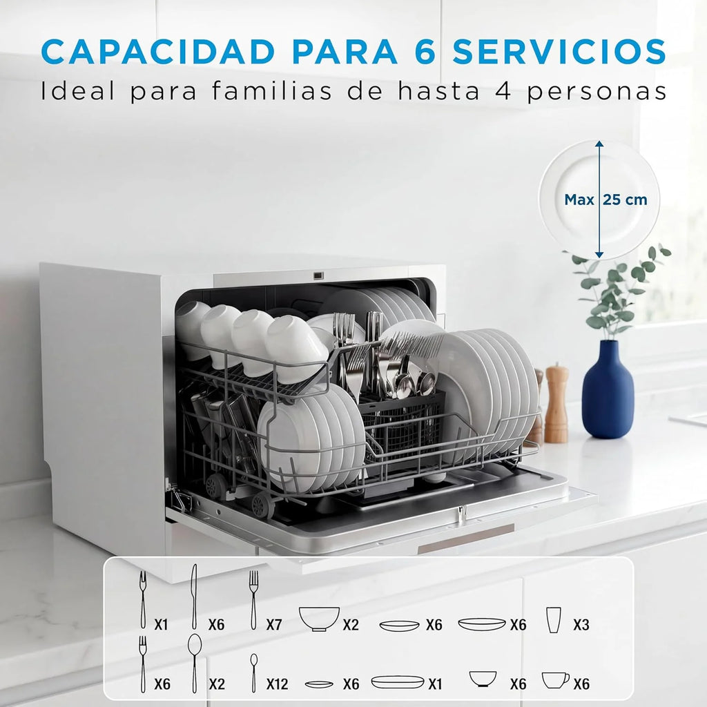 Midea Mała zmywarka, biała, 55 cm, dla 6 osób, kompaktowa i przenośna, bez instalacji, zmywarka z aplikacją Control, 6 programów, filtr antybakteryjny 49 dB, nowy model