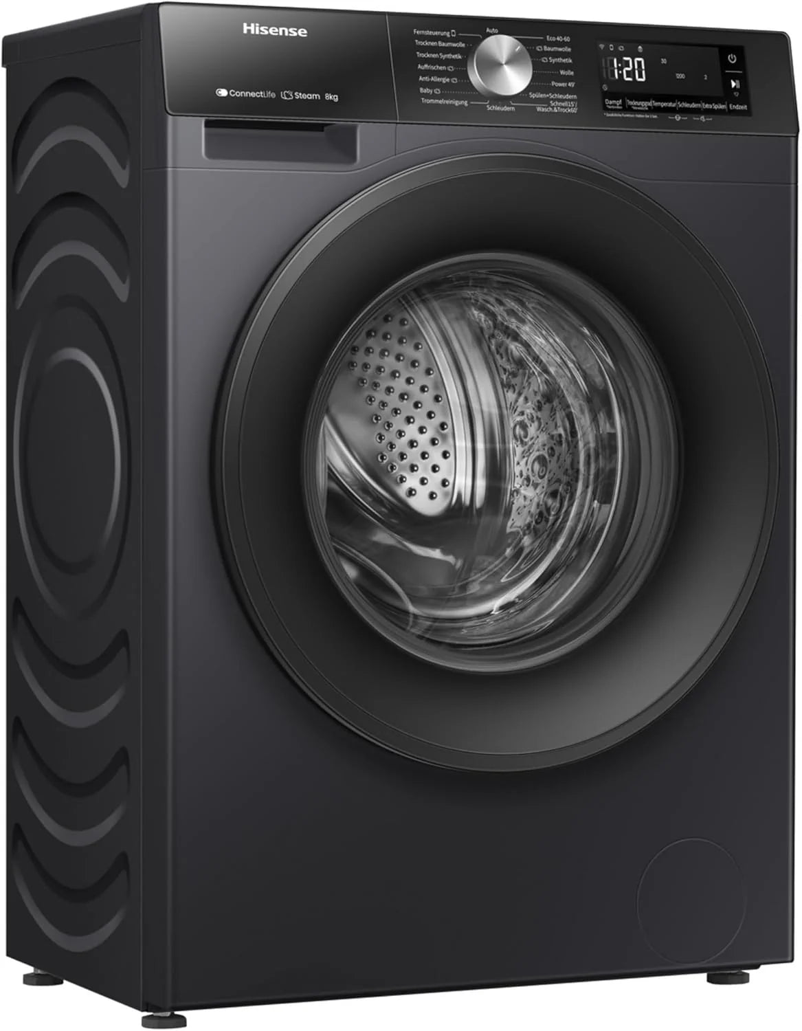 Hinsense WD3S8043BB3 pralko-suszarka ConnectLife /16 programów/8 kg, 54 litry/1400 obr./min/funkcja pary/JetWash/program antyalergiczny/program automatyczny/Eco Wash/Odświeżanie pary/wełna/EEK A-D