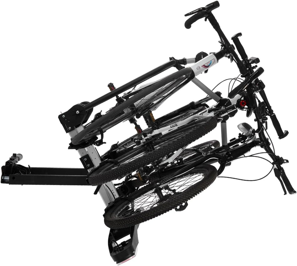 VEVOR Składany bagażnik do mocowania 5 cm, na 3 rowery o nośności do 65 kg, zamykany bagażnik rowerowy z tylnym światłem