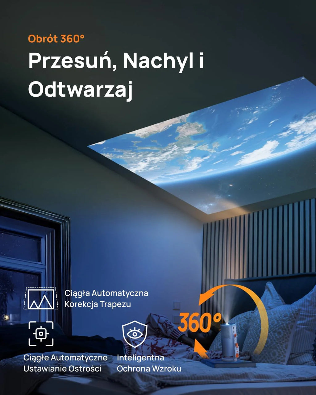 XGIMI MoGo 4 Laser Projektor Przenośny z 4 Filtrami, 550 Lumens ISO, Obrót 360°, Bateria Wbudowana, 2,5 Godziny Odtwarzania, Zintegrowany Google TV & Netflix, 2x6W Harman Kardon