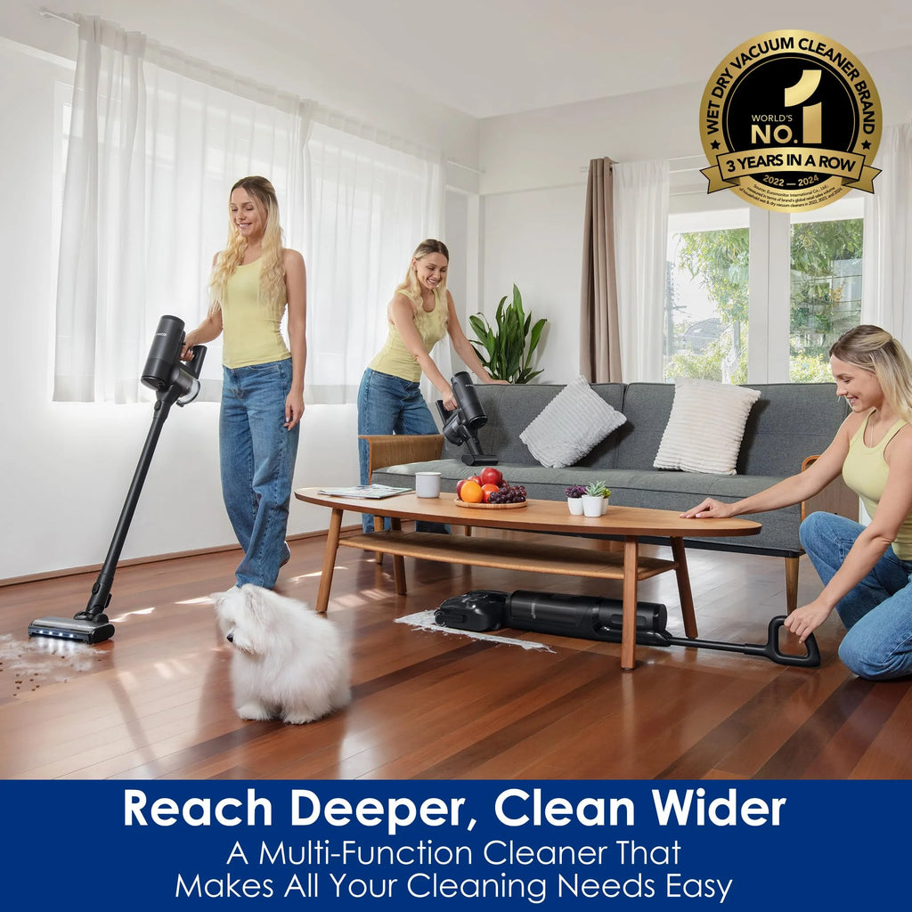 Tineco FLOOR ONE S7 Stretch Steam Draadloze Nat-Droog Stoomzuiger Alles-in-één, 160℃ HyperSteam, 180° Plat Liggend, Anti-Knoop Ontwerp, FlashDry Zelfreiniging, Tot 80 min gebruiksduur