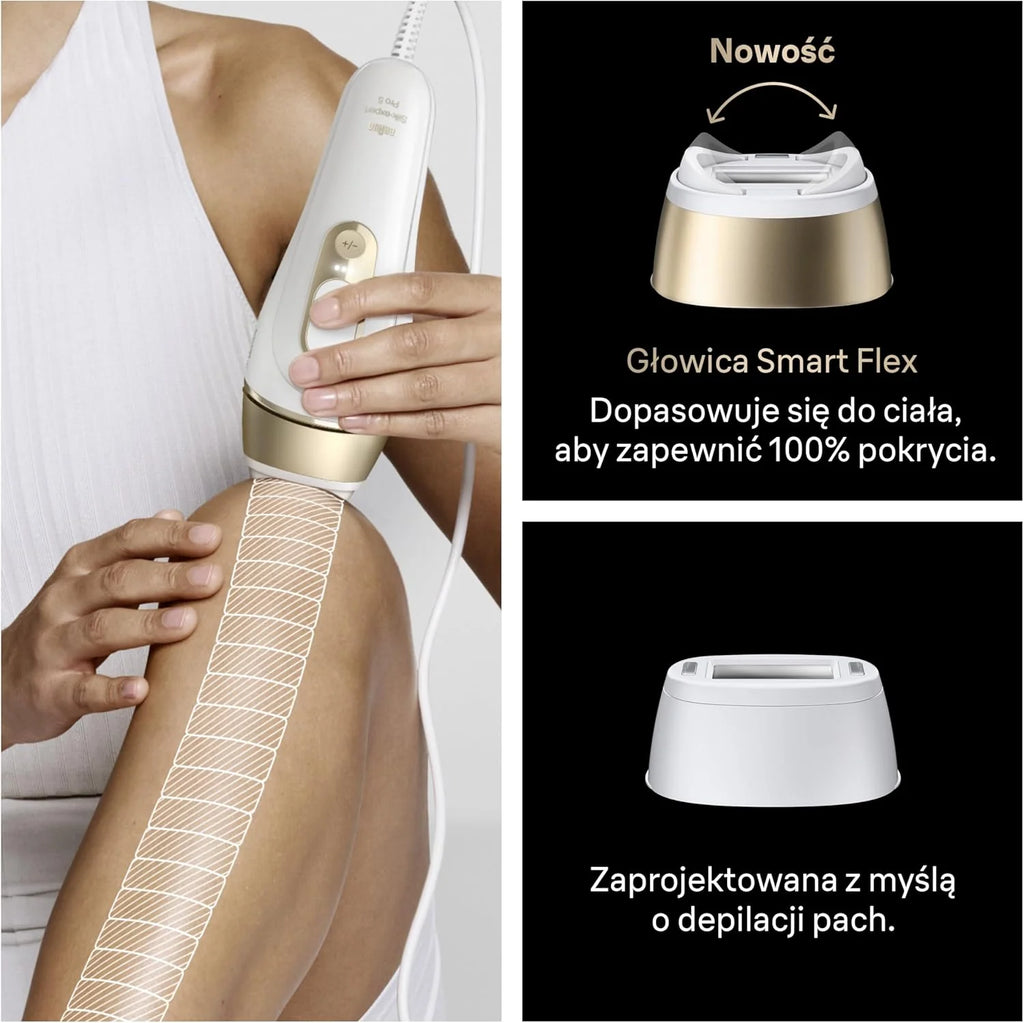 Braun IPL Smart Silk·expert Pro 5, Laserowe Usuwanie Owłosienia w Domu, Trwała Depilacja, Z Saszetką, 2 Nasadkami, PL5210