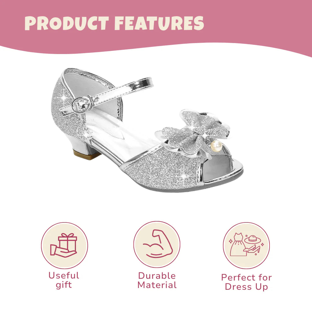 Princess Heeled Sandals for Girls - Glitter & Buckle Design