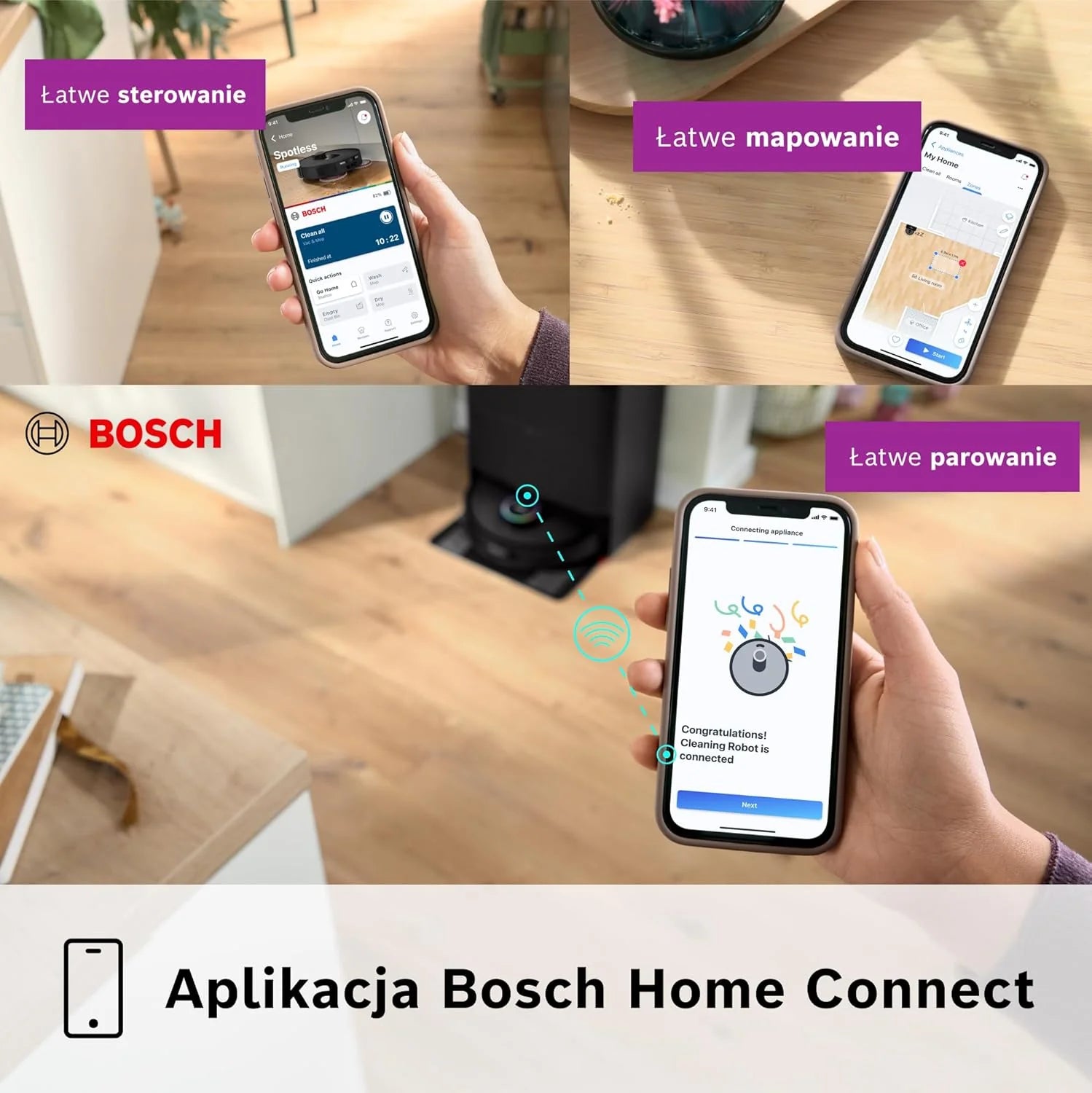Bosch Spotless Max Robot sprzątający z funkcją mopowania, moc ssania 11 000 Pa, wysuwana nakładka mopującą, stacja czyszczącą, nawigacją Smart Vision, aplikacja Bosch Home Connect, BCRDW3B, czarny
